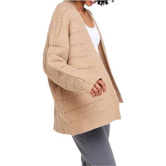 Spiritual Gangster Cassey Wool Blend Open Stitch Cardigan Tan Carmel Womens  NWT - Picture 2 of 16